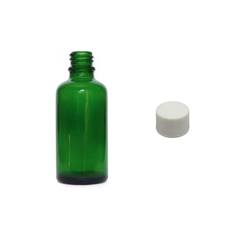 50ml Green Glass Dropper Bottle with White PP Wadded Cap DIN 18mm