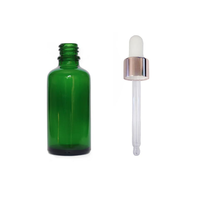 50ml Green Glass Dropper Bottle with White & Rose Gold Dropper