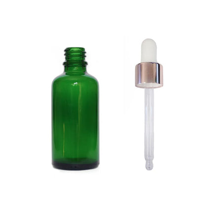 50ml Green Glass Dropper Bottle with White & Rose Gold Dropper