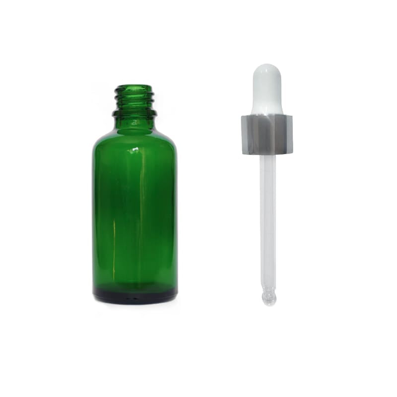 50ml Green Glass Dropper Bottle with White & Silver Dropper
