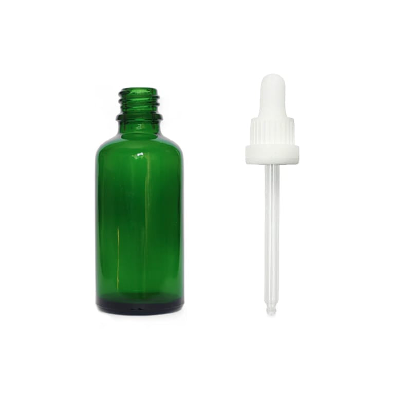 50ml Green Glass Dropper Bottle with White Tamper Evident Dropper (Type III)