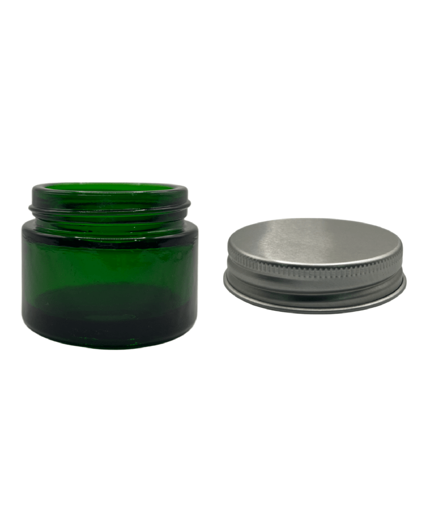 50ml Green Glass Jar With Silver Aluminium Lid - Pack of 15