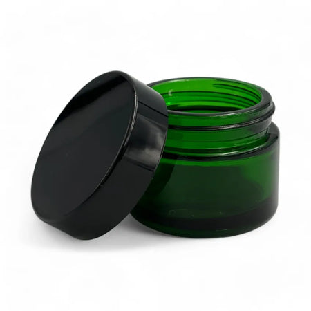 50ml Green Glass Jar With Black ABS Lid - Pack of 15
