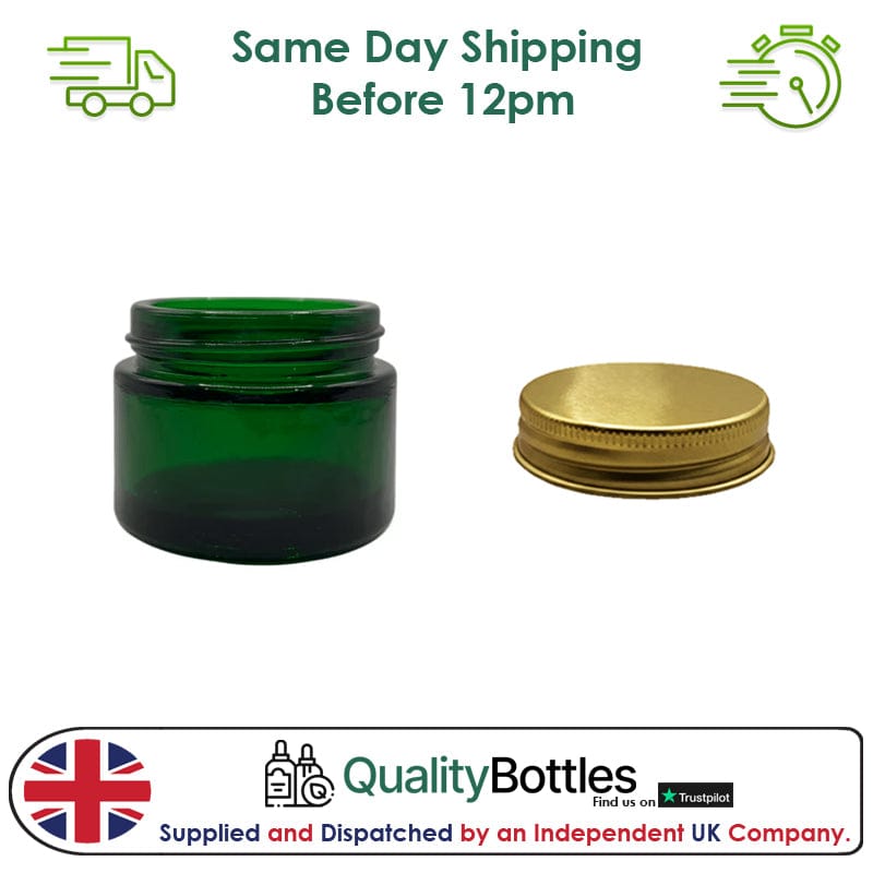 50ml Green Glass Jar With Gold Aluminium Lid - Pack of 15