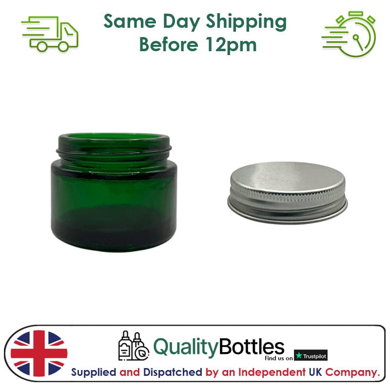 50ml Green Glass Jar With Silver Aluminium Lid - Pack of 15