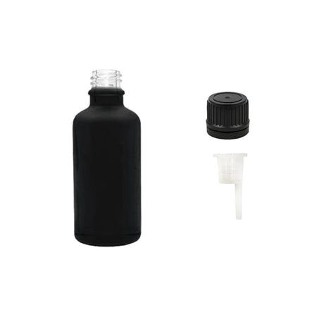 50ml Matte Black Glass Dropper Bottle with 0.6mm Dripper Insert and Tamper Evident Black Cap (Type II)