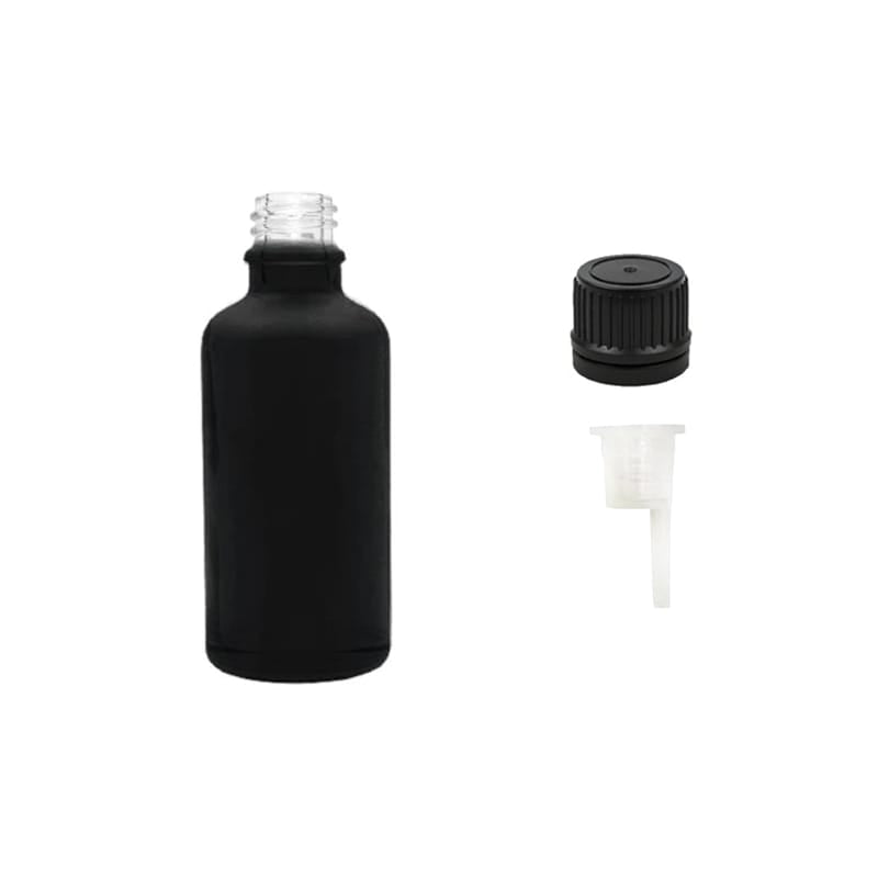 50ml Matte Black Glass Dropper Bottle with 0.6mm Dripper Insert and Tamper Evident Black Cap (Type II)