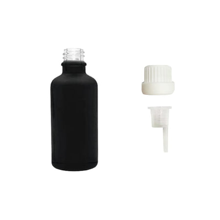 50ml Matte Black Glass Dropper Bottle with 0.6mm Dripper Insert and Tamper Evident White Cap (Type III)