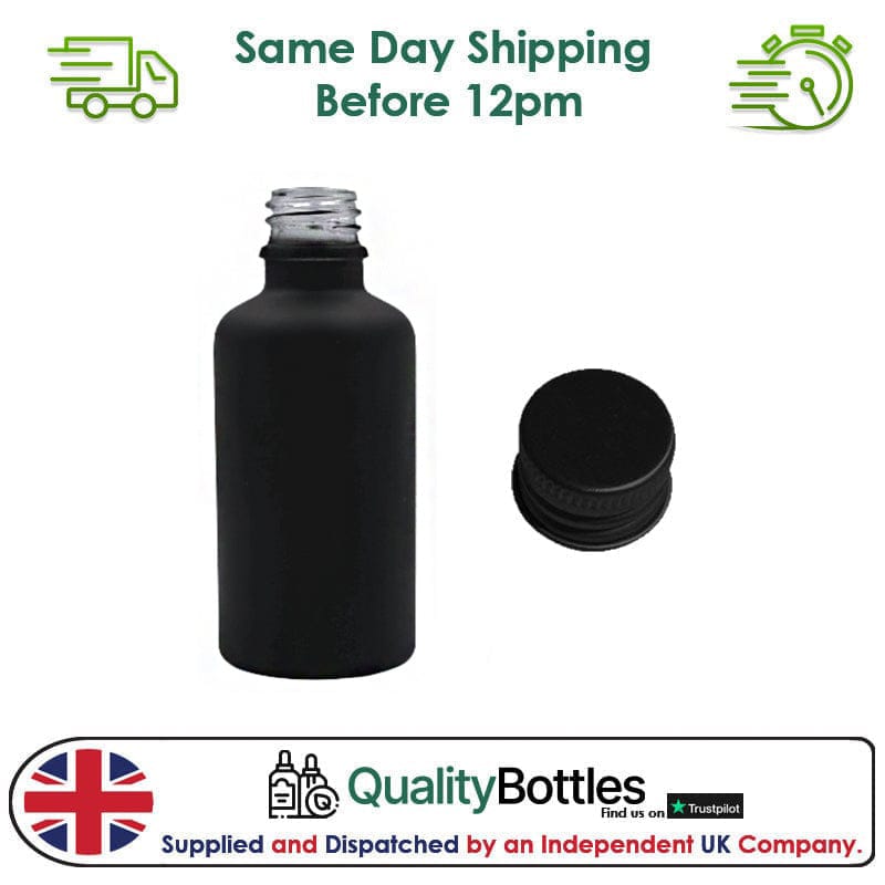 50ml Matte Black Glass Dropper Bottle with Black DIN18 Cap - Pack of 12