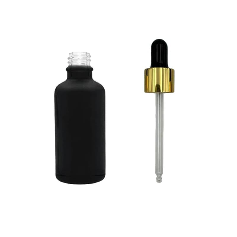 50ml Matte Black Glass Dropper Bottle with Black & Gold Dropper
