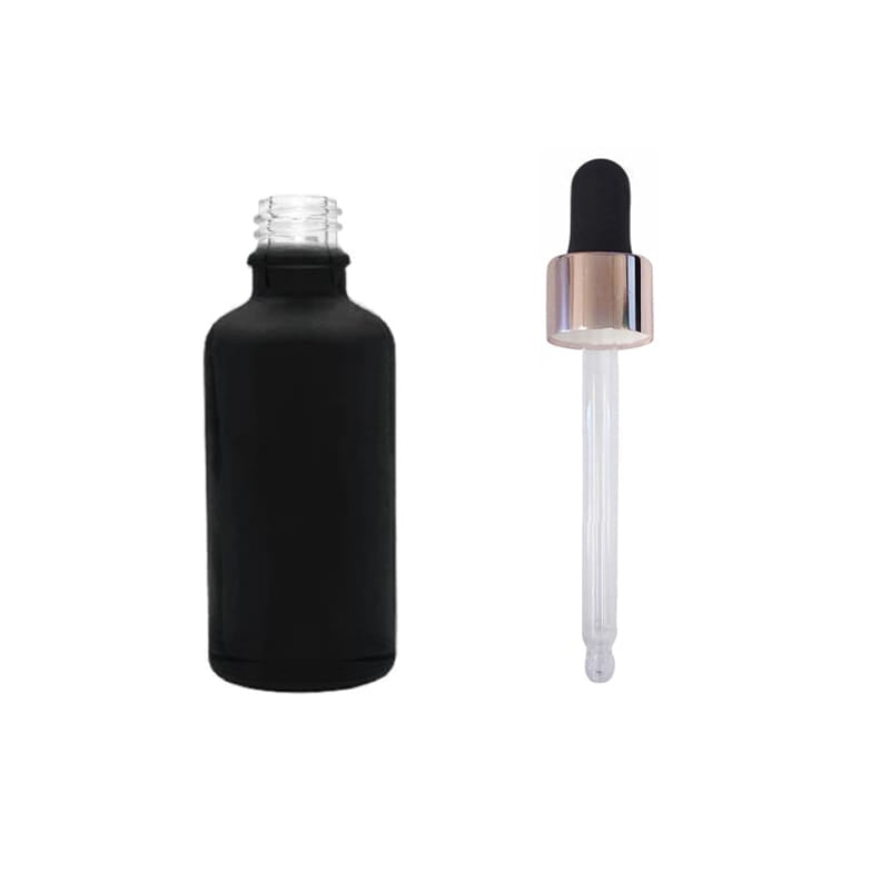 50ml Matte Black Glass Dropper Bottle with Black & Rose Gold Dropper