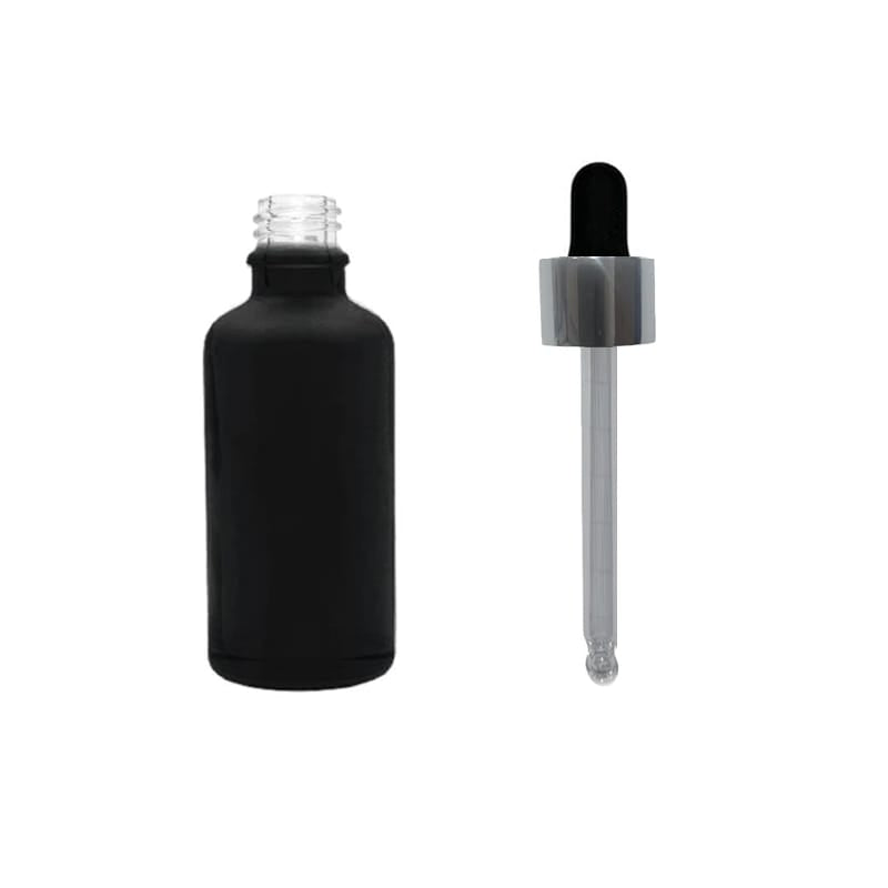 50ml Matte Black Glass Dropper Bottle with Black & Silver Dropper