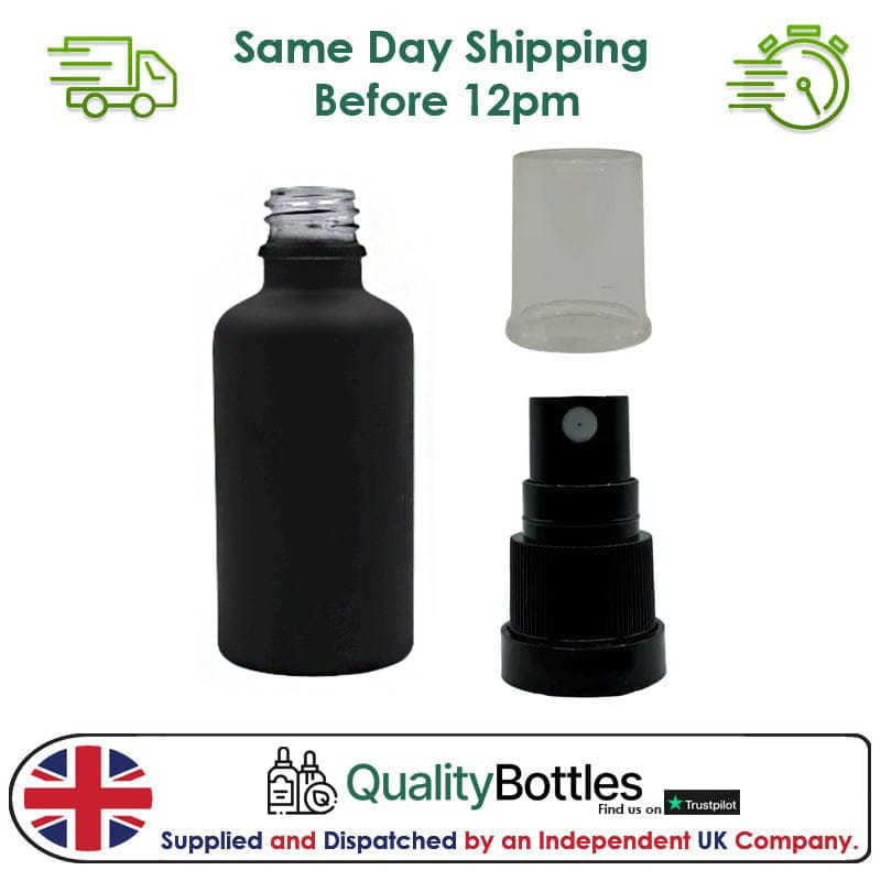 50ml Matte Black Glass Dropper Bottle with Black TE Atomiser - Pack of 12