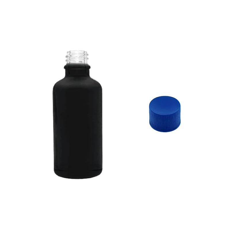 50ml Matte Black Glass Dropper Bottle with Blue PP Wadded Cap DIN 18mm