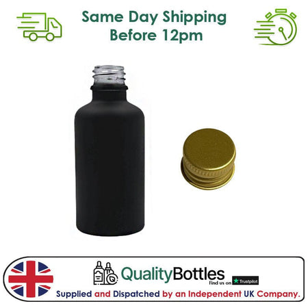 50ml Matte Black Glass Dropper Bottle with Gold DIN18 Cap - Pack of 12