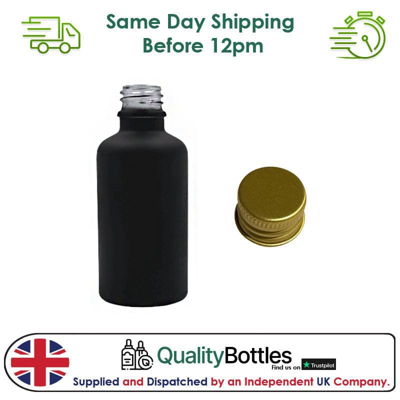 50ml Matte Black Glass Dropper Bottle with Gold DIN18 Cap - Pack of 12