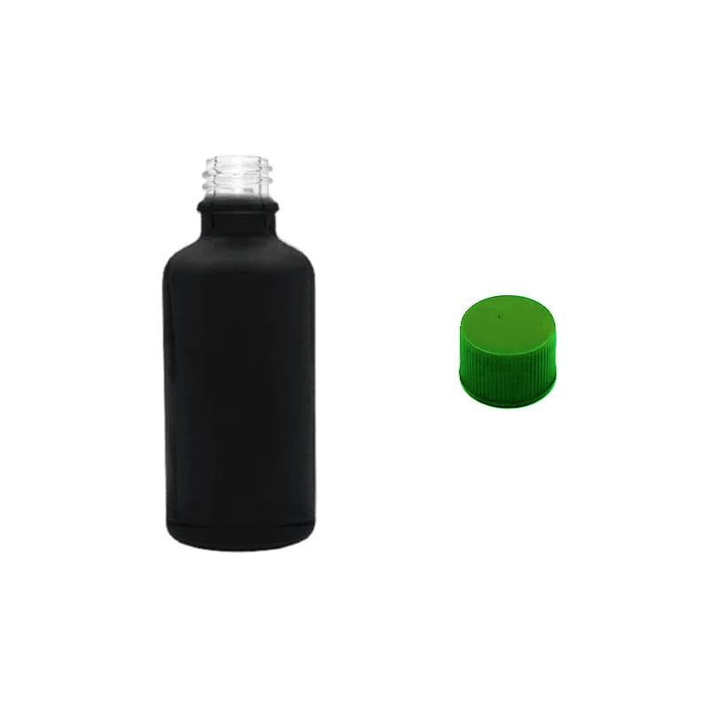 50ml Matte Black Glass Dropper Bottle with Green PP Wadded Cap DIN 18mm