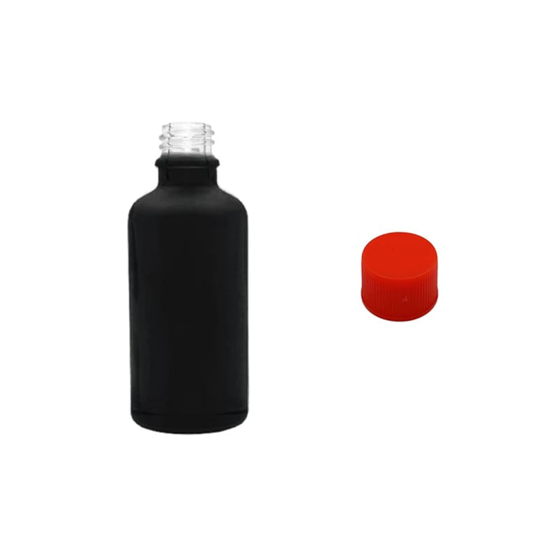 50ml Matte Black Glass Dropper Bottle with Red PP Wadded Cap DIN 18mm