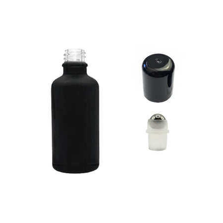 50ml Matte Black Glass Dropper Bottle with Stainless Steel Roller Ball with Plastic Black Cap