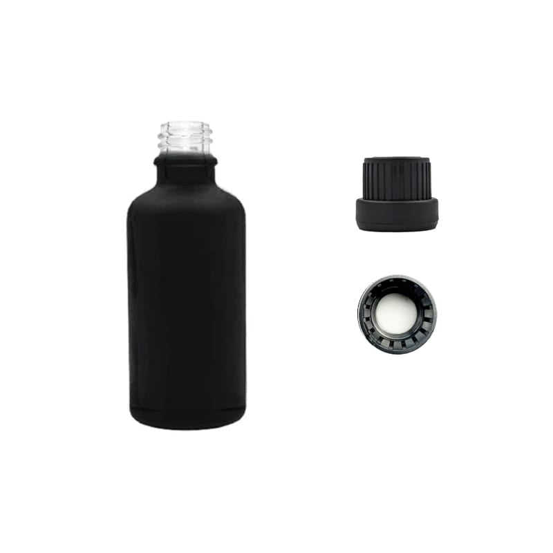 50ml Matte Black Glass Dropper Bottle with Tamper Evident Ribbed Black Cap and EPE Liner (Type III)