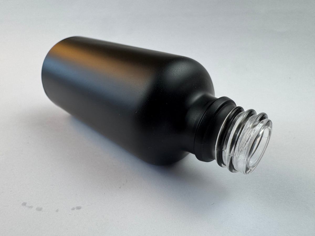 50ml Matte Black Glass Dropper Bottle with Tamper Evident Ribbed Black Cap (Type II)