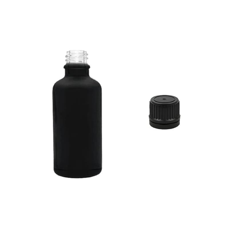 50ml Matte Black Glass Dropper Bottle with Tamper Evident Ribbed Black Cap (Type II)