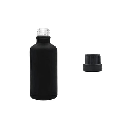 50ml Matte Black Glass Dropper Bottle with Tamper Evident Ribbed Black Cap (Type III)