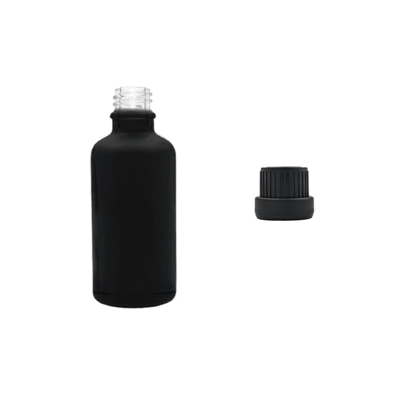 50ml Matte Black Glass Dropper Bottle with Tamper Evident Ribbed Black Cap (Type III)