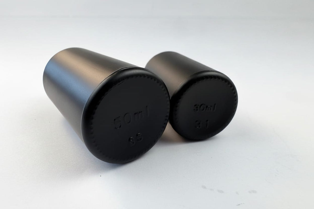 50ml Matte Black Glass Dropper Bottle with Urea Black Cap with Polycone Insert DIN 18mm
