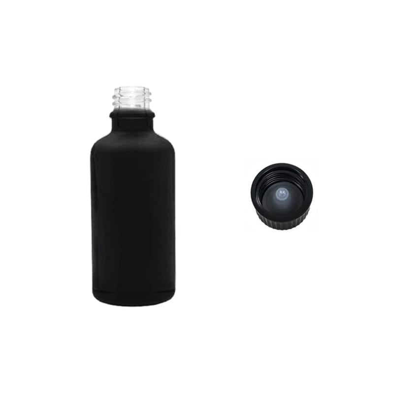50ml Matte Black Glass Dropper Bottle with Urea Black Cap with Polycone Insert DIN 18mm