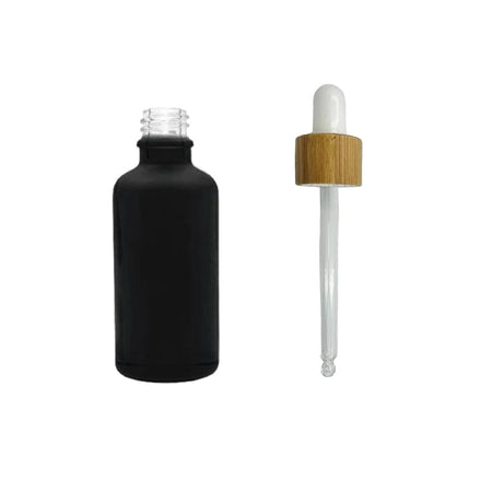 50ml Matte Black Glass Dropper Bottle with White Bamboo Dropper