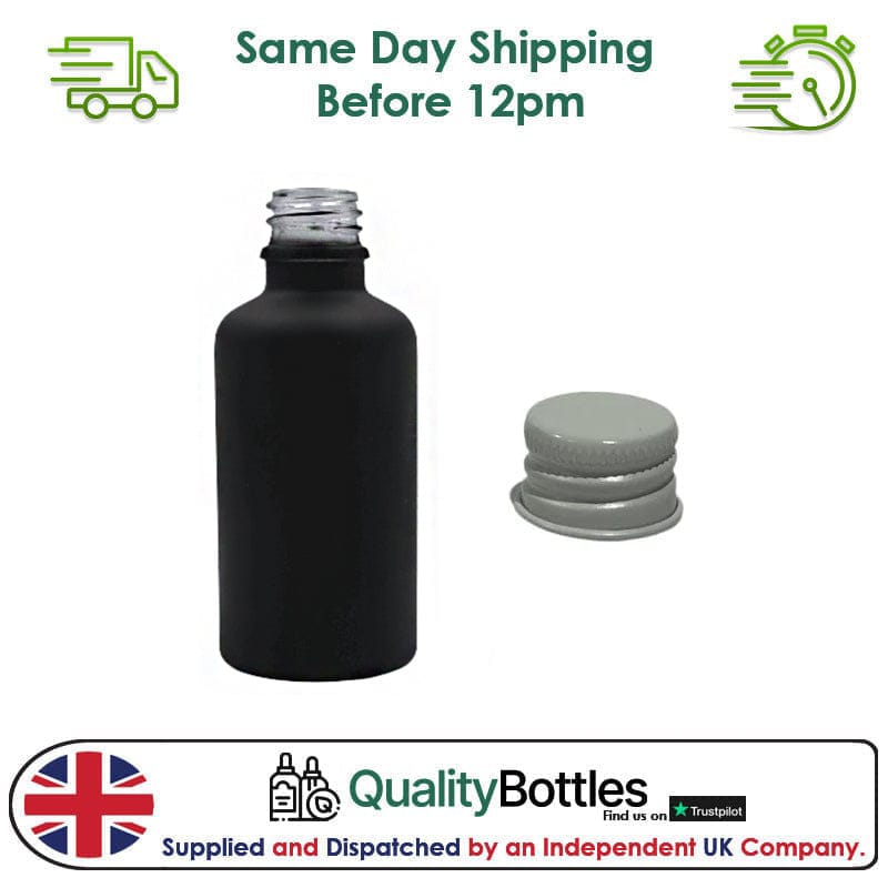 50ml Matte Black Glass Dropper Bottle with White DIN18 Cap - Pack of 12