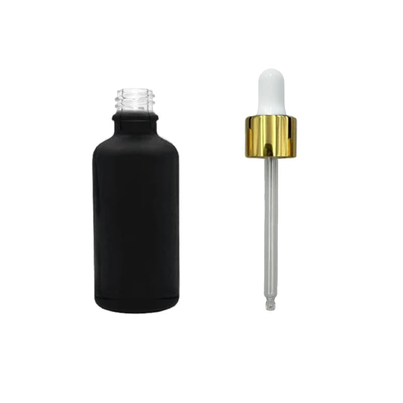 50ml Matte Black Glass Dropper Bottle with White & Gold Dropper