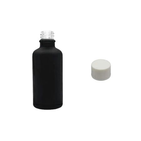 50ml Matte Black Glass Dropper Bottle with White PP Wadded Cap DIN 18mm