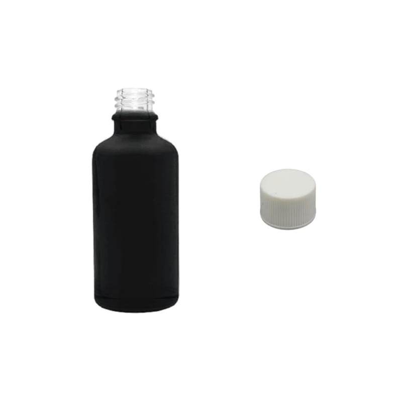 50ml Matte Black Glass Dropper Bottle with White PP Wadded Cap DIN 18mm