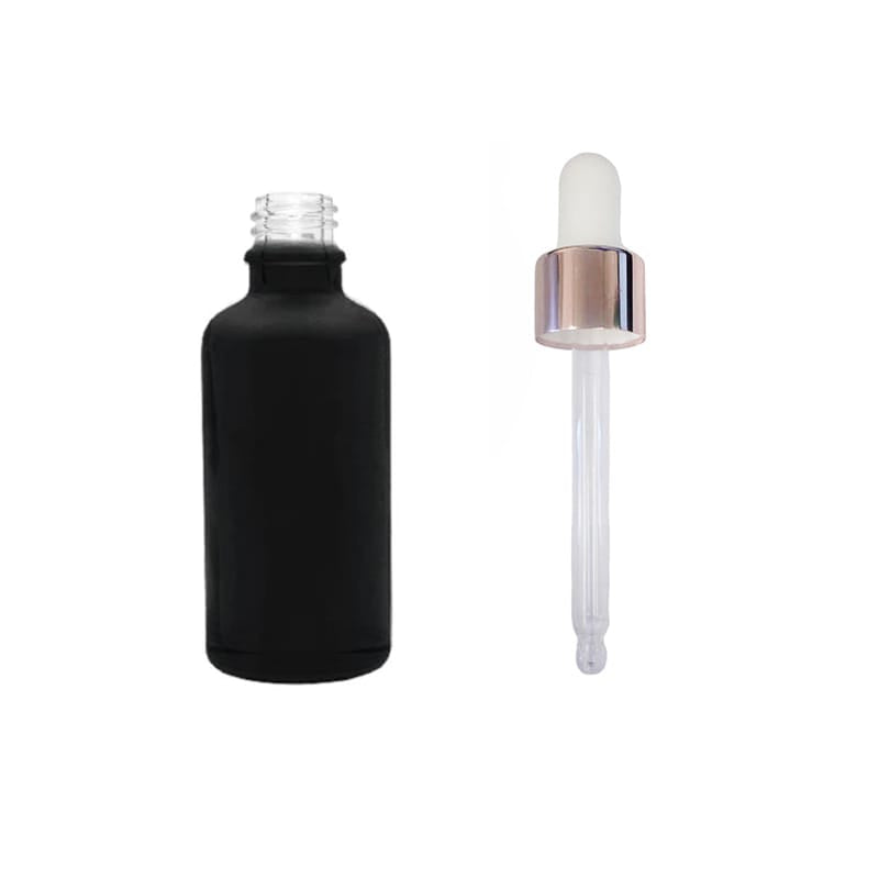 50ml Matte Black Glass Dropper Bottle with White & Rose Gold Dropper