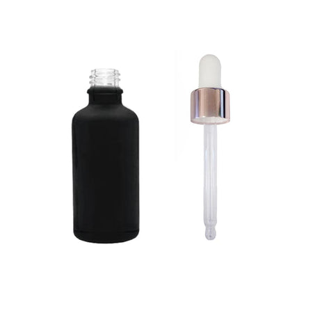 50ml Matte Black Glass Dropper Bottle with White & Rose Gold Dropper