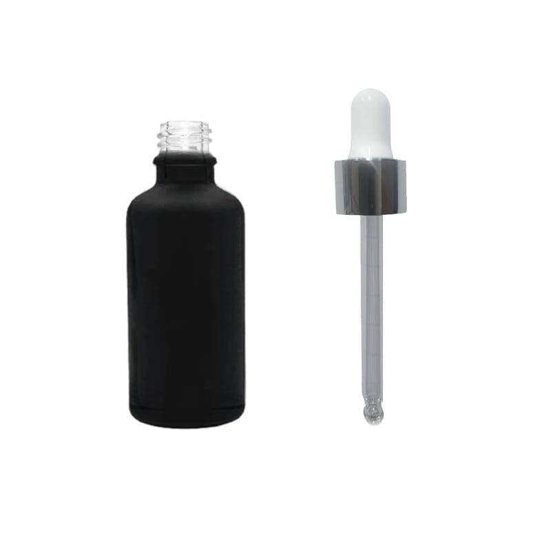 50ml Matte Black Glass Dropper Bottle with White & Silver Dropper