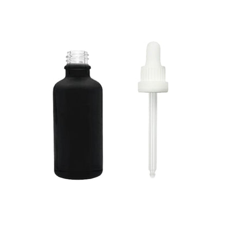 50ml Matte Black Glass Dropper Bottle with White Tamper Evident Dropper (Type III)