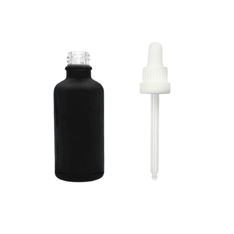 50ml Matte Black Glass Dropper Bottle with White Tamper Evident Dropper (Type III)
