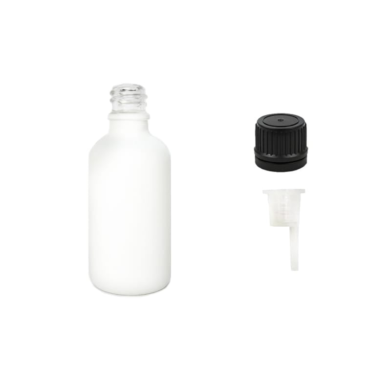 50ml Matte White Glass Dropper Bottle with 0.6mm Dripper Insert and Tamper Evident Black Cap (Type II)