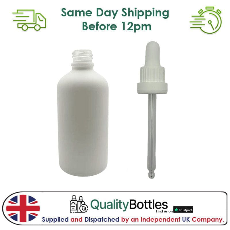 50ml Matte White Glass Dropper Bottle with 50ml White TE BEP - Pack of 12