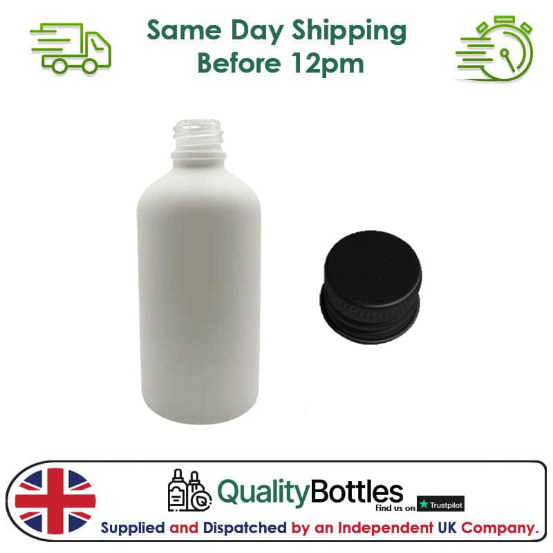 50ml Matte White Glass Dropper Bottle with Black DIN18 Cap - Pack of 12
