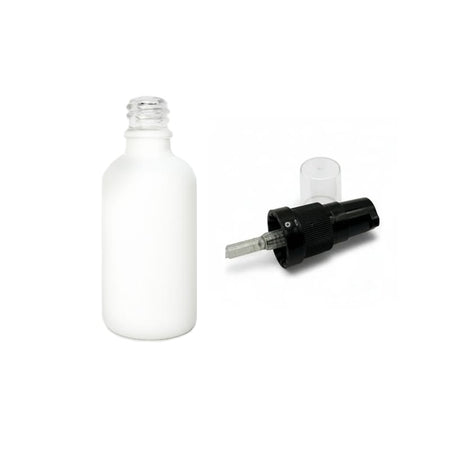 50ml Matte White Glass Dropper Bottle with Black Tamper Evident Lotion Pump with Clear Over Cap (Type III)