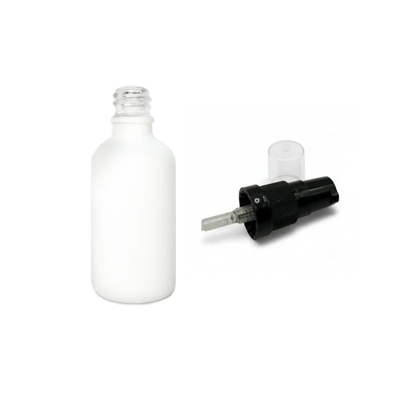 50ml Matte White Glass Dropper Bottle with Black Tamper Evident Lotion Pump with Clear Over Cap (Type III)