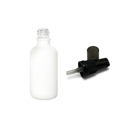 50ml Matte White Glass Dropper Bottle with Black Tamper Evident Lotion Pump with Smoke Tinted Over Cap (Type III)