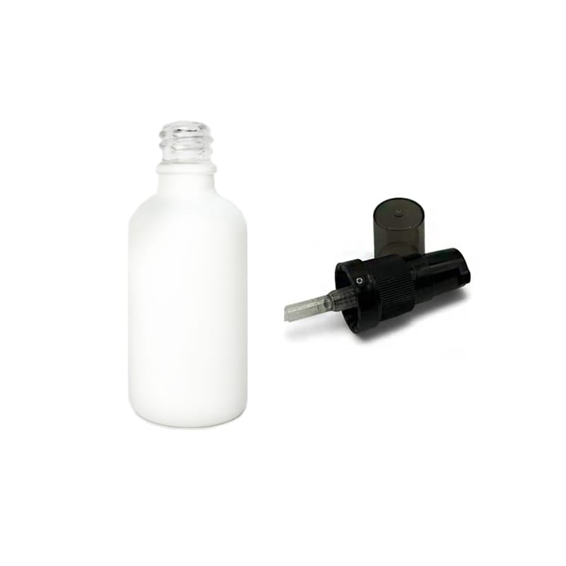50ml Matte White Glass Dropper Bottle with Black Tamper Evident Lotion Pump with Smoke Tinted Over Cap (Type III)