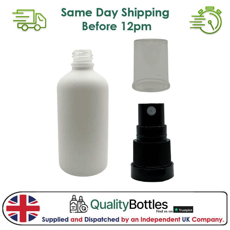 50ml Matte White Glass Dropper Bottle with Black TE Atomiser - Pack of 12