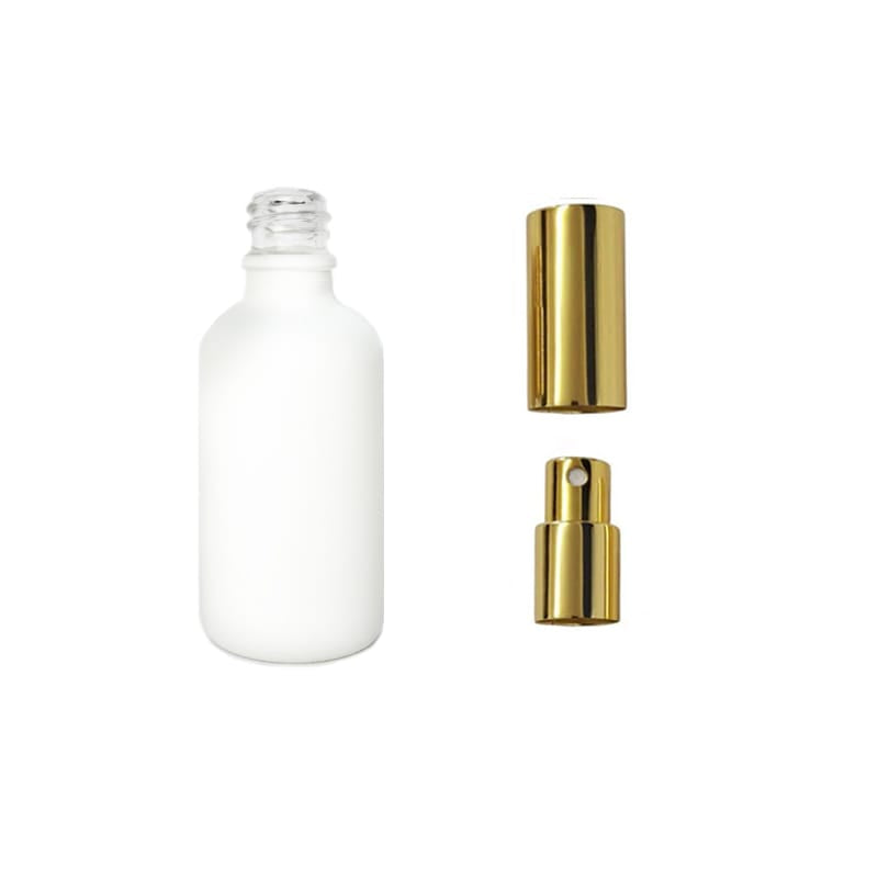 50ml Matte White Glass Dropper Bottle with Gold Atomiser with Gold Over Cap