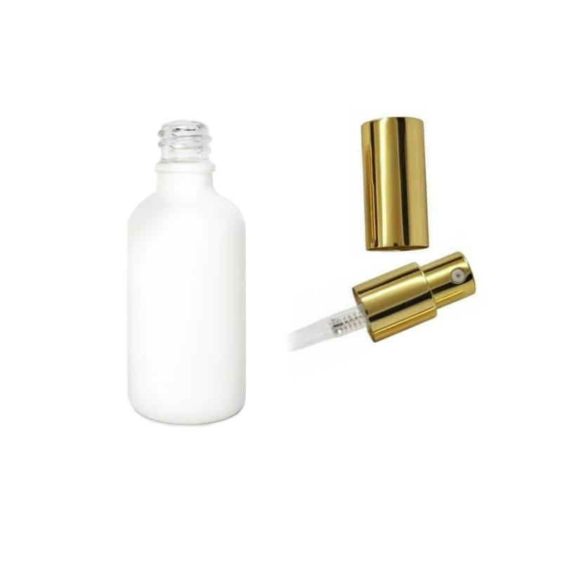 50ml Matte White Glass Dropper Bottle with Gold Lotion Pump with Gold Over Cap